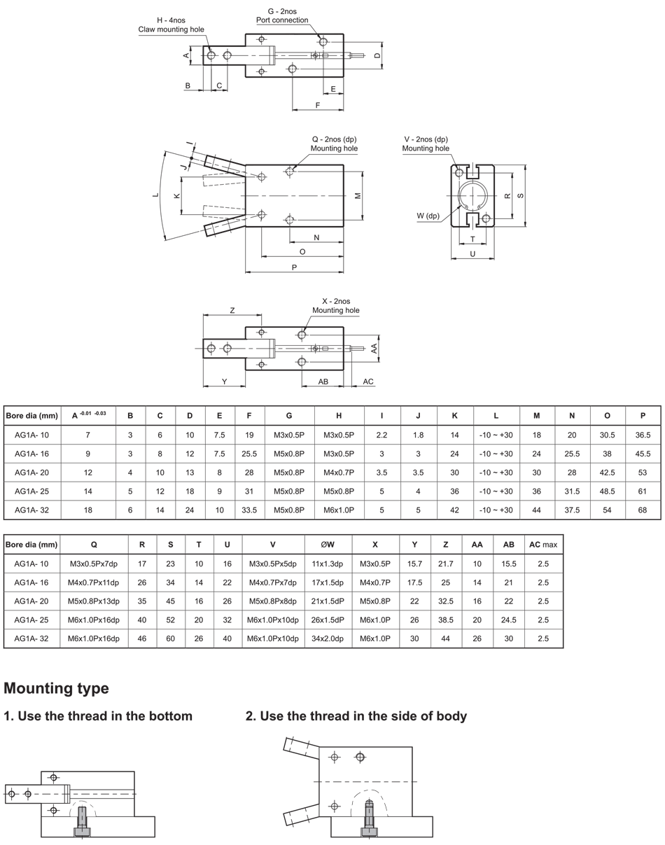 Dimensions Table