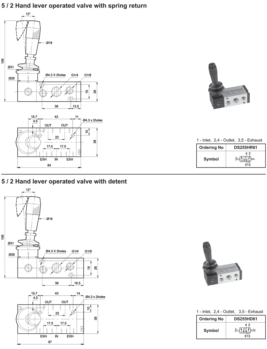5/2 Hand Lever Valve