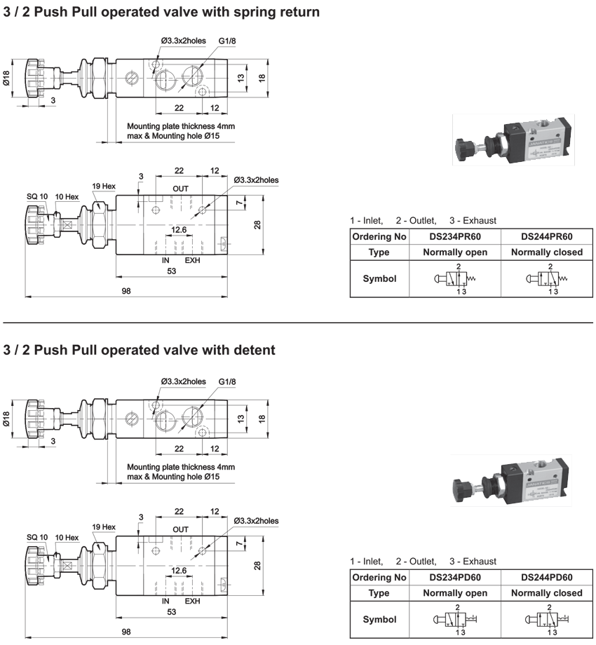 3/2 push Pull Valve