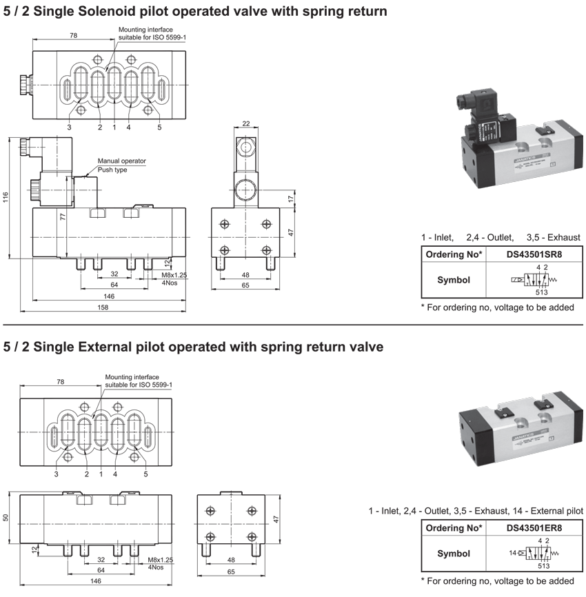 5/2 Single solenoid pilot operated