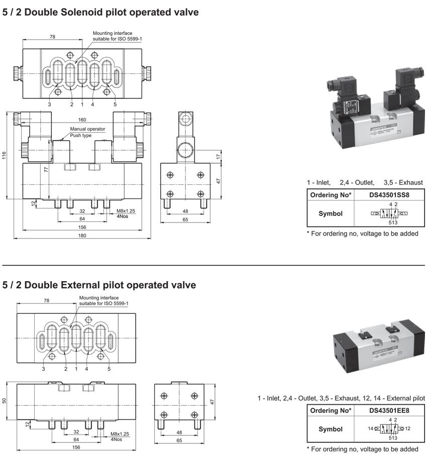 5/2 Double solenoid pilot operated