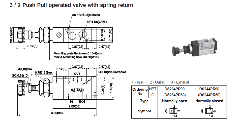 3/2 Push pull Valve
