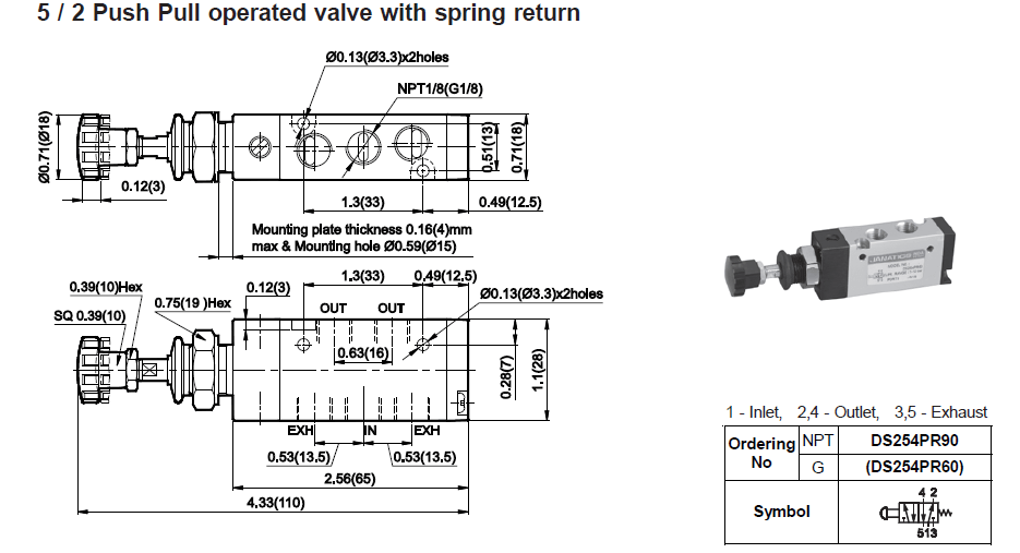 5/2 Push pull Valve