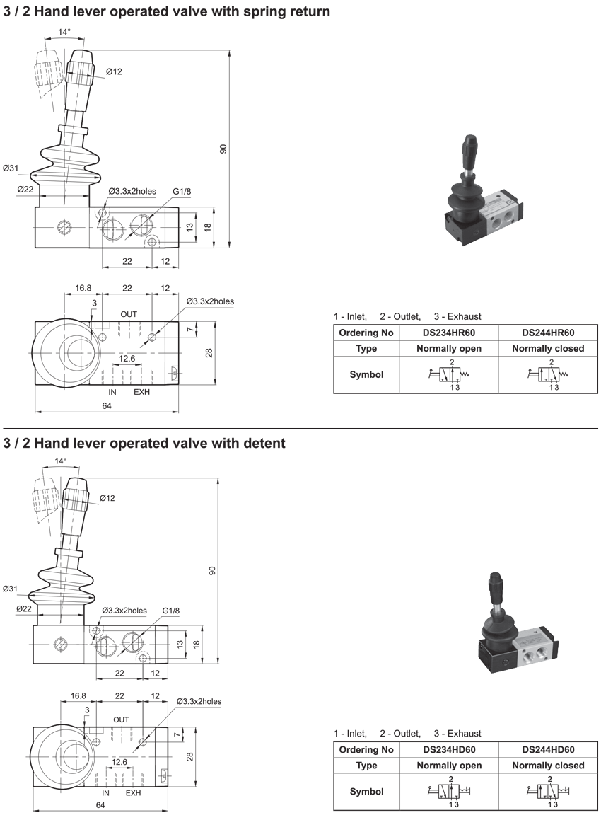 3/2 Hand Lever Valve